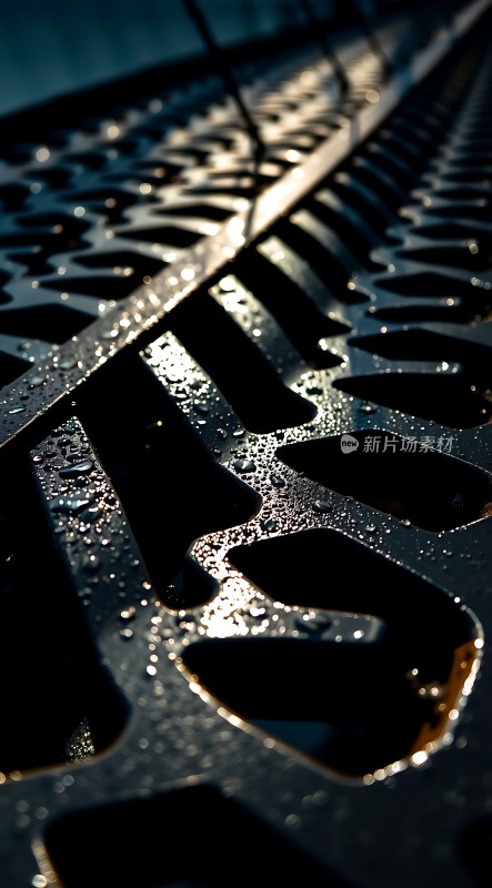 雨后阳光下的金属网格