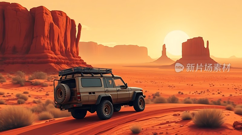 沙漠探险之旅越野车穿越红岩峡谷