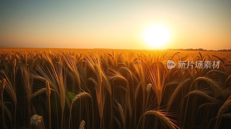金色麦浪映夕阳