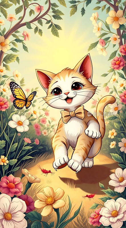 小猫蝴蝶花丛中嬉戏