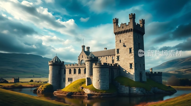 湖畔古堡云雾缭绕神秘而壮丽