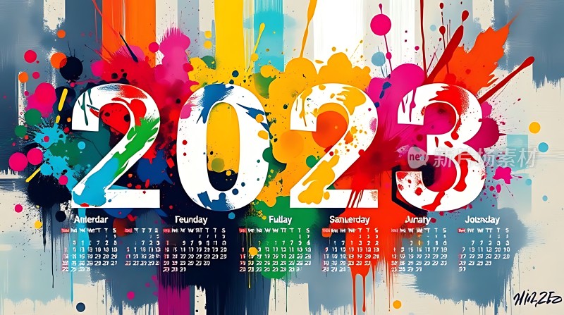 2023年日历色彩斑斓的新一年