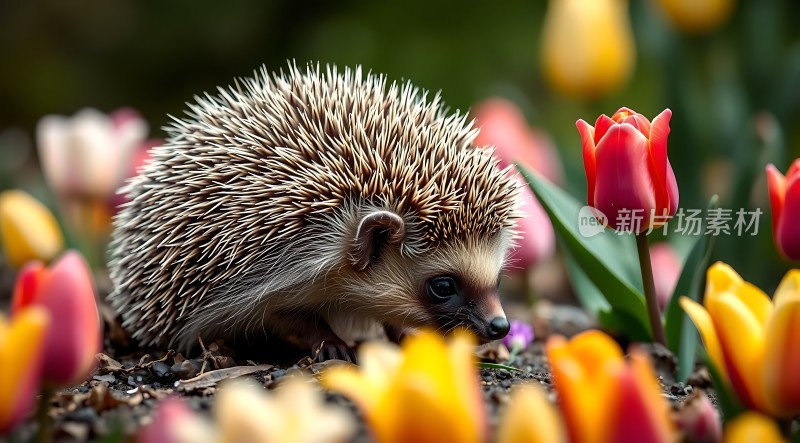 小刺猬在花丛中探索