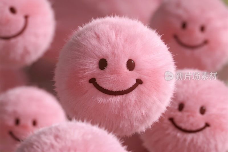 粉色微笑毛绒球插画