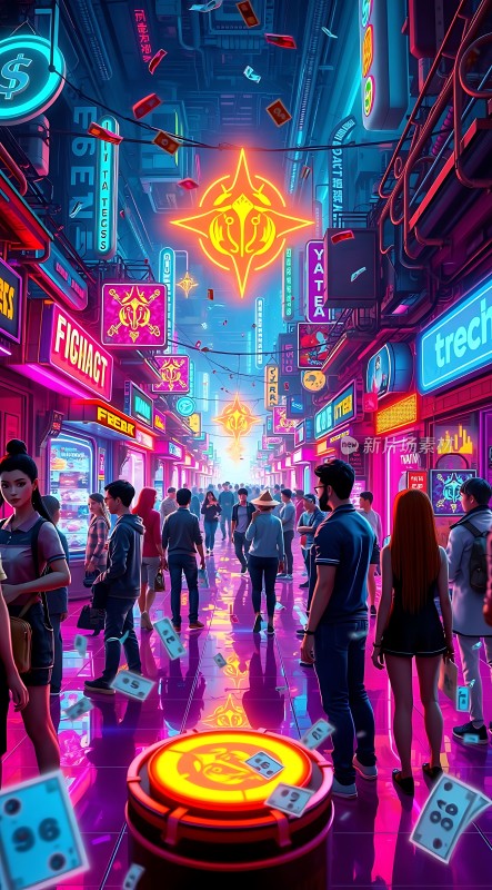 霓虹灯下的未来都市风情街