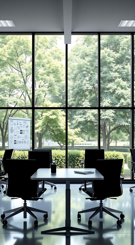 现代会议室自然光线充足绿意盎然环境优雅