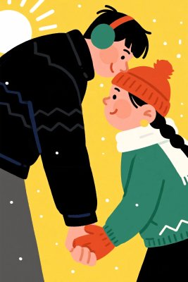小孩牵手冬日插画 小孩牵手冬日插画