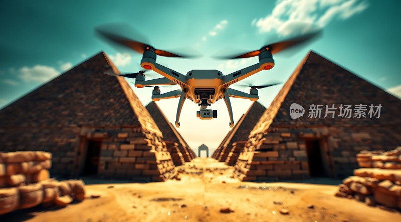 无人机飞越古老建筑