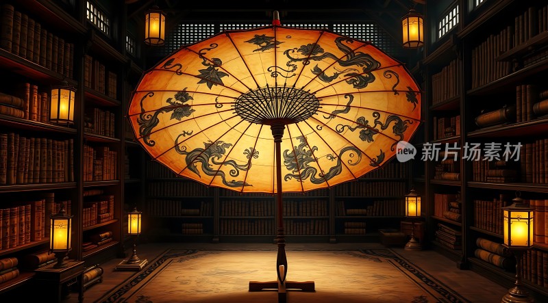 古风书屋中的神秘油纸伞