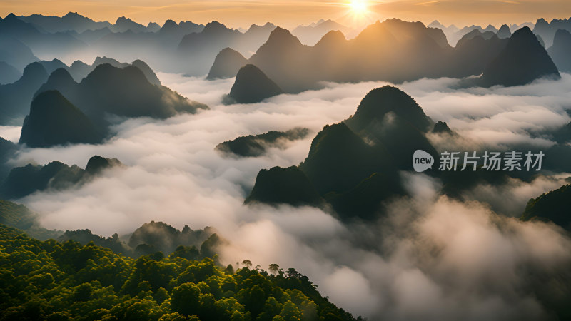 桂林山水照片山峰云海群山云雾缭绕自然风景