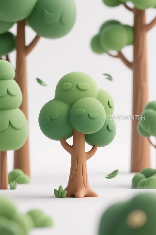 卡通风格拟人化树木插画