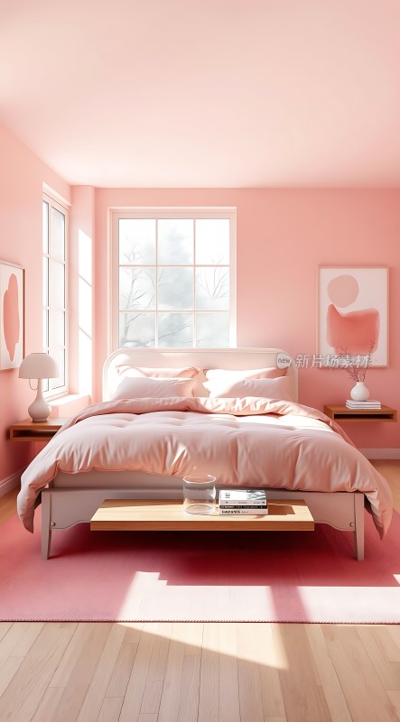 温馨粉色卧室阳光明媚舒适宁静