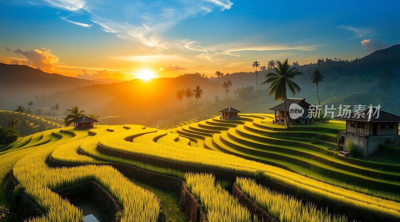 梯田晨曦阳光洒满大地