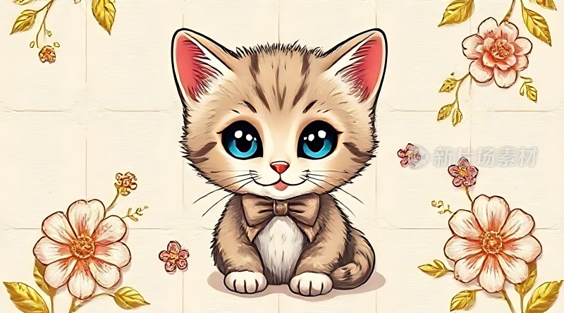 可爱小猫与花朵的温馨画面