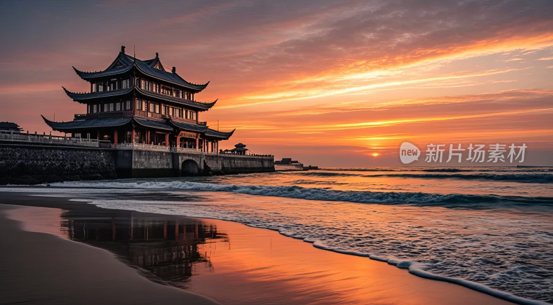 杭州雷峰塔夕阳西湖景区美景图