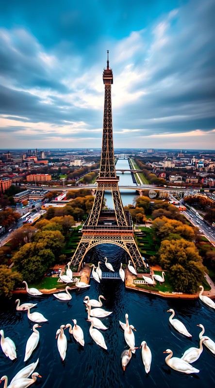 埃菲尔铁塔下的天鹅湖