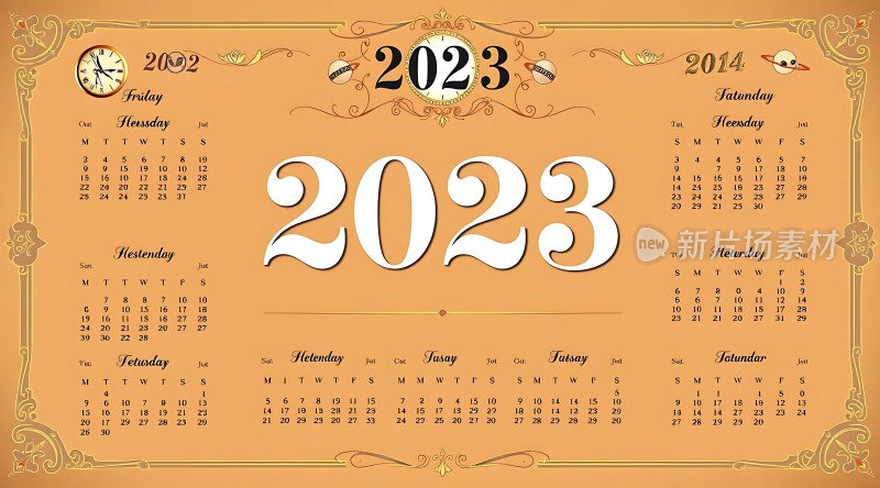 2023日历复古风格精美设计实用美观