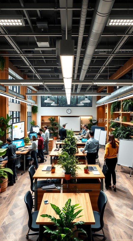 现代办公空间绿意盎然高效协作环境