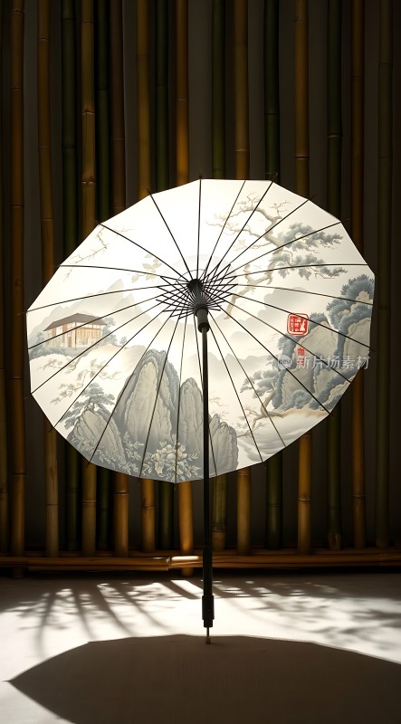 竹影斑驳下的油纸伞