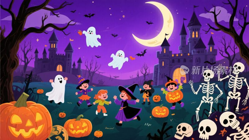 万圣节奇幻场景插画