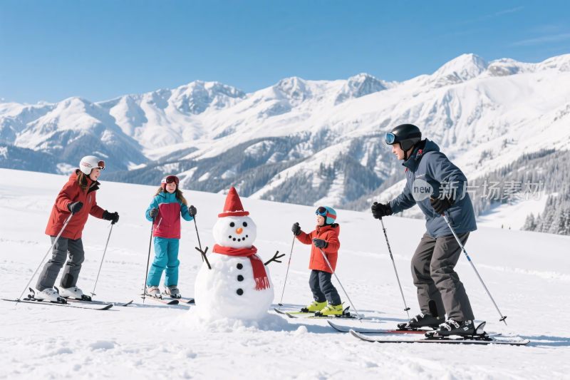 冬季滑雪雪人雪景