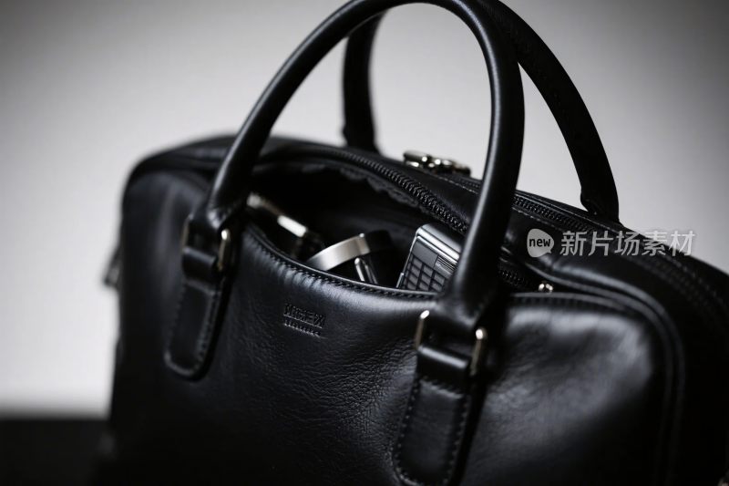 黑色皮质公文包特写