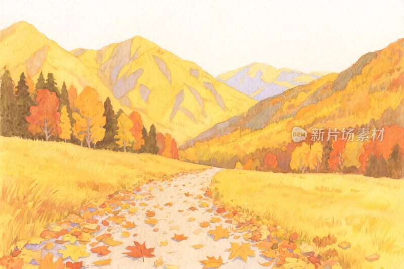 秋季山水风景插画