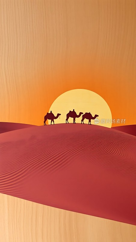 沙漠驼影日落图