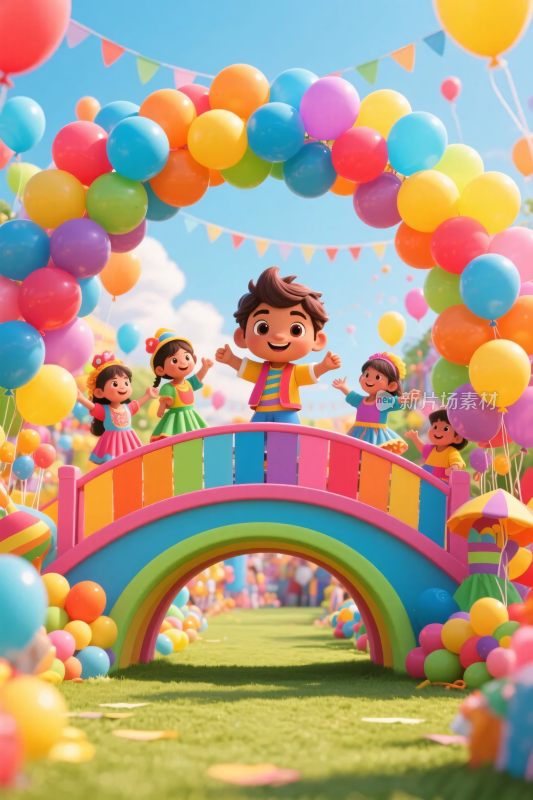 卡通彩虹桥欢乐场景