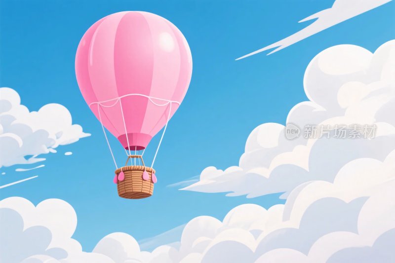 粉色热气球蓝天插画
