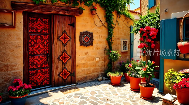 阳光下的地中海风情小院