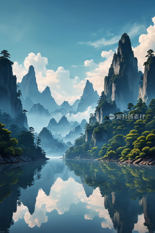 山景湖景高清插图片