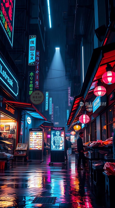 霓虹灯下的繁华夜市