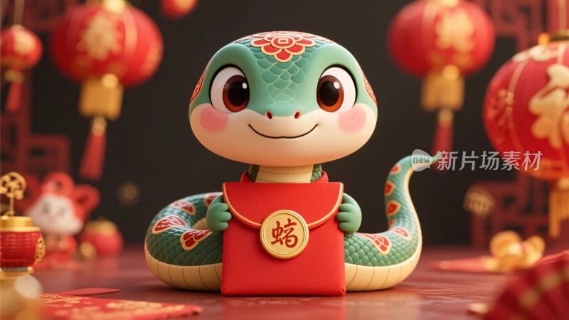 新春生肖蛇玩偶插画