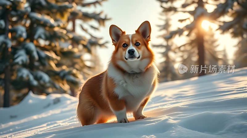 雪地里的柯基犬