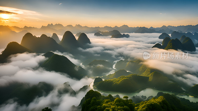 桂林山水照片山峰云海群山云雾缭绕自然风景