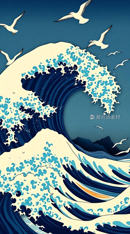 海浪与飞翔的海鸥