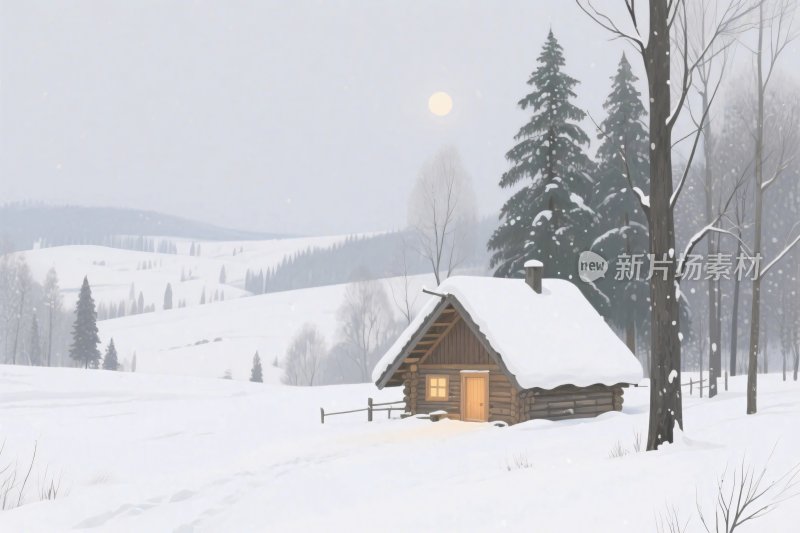冬日雪景木屋风景