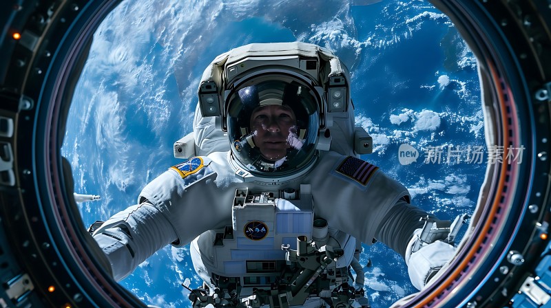 宇航员太空行走地球背景
