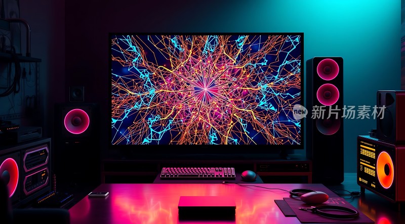 科技感十足的电脑桌面色彩鲜艳充满未来感