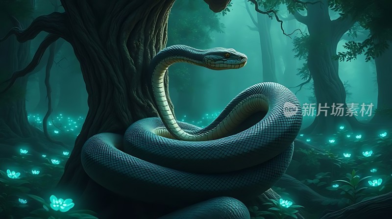 神秘森林中的荧光蛇影