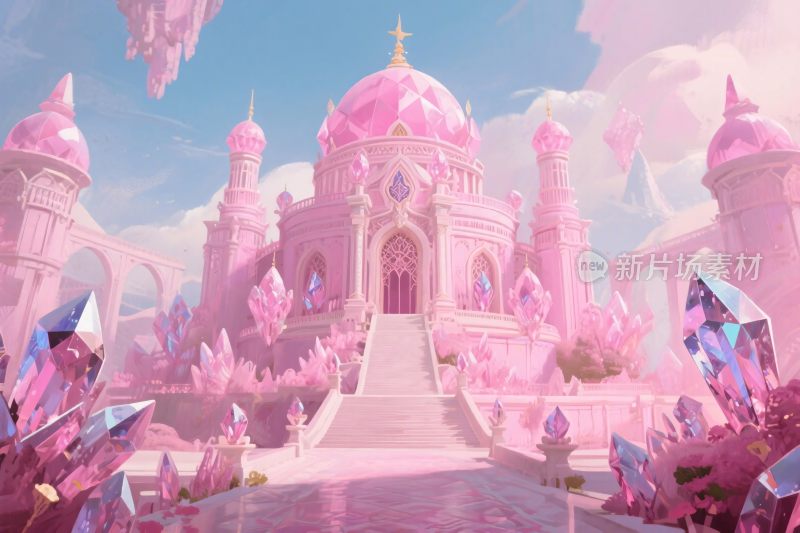 梦幻粉色城堡插画