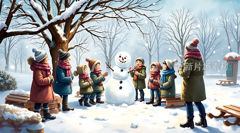 雪人旁的快乐时光