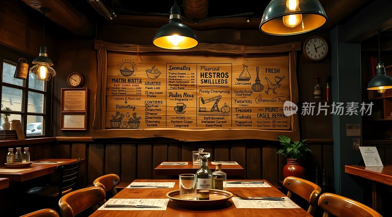 复古餐厅温馨氛围木质装饰与菜单墙相得益彰