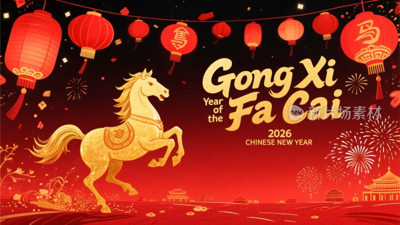 年春节金马拉财插画