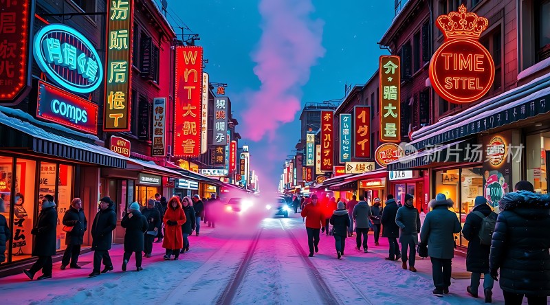 霓虹灯下的繁华街道