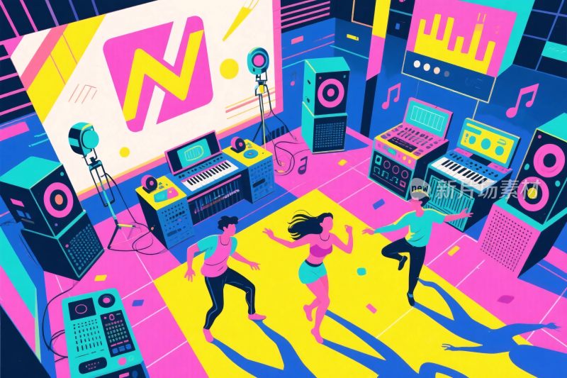 潮流音乐派对场景插画