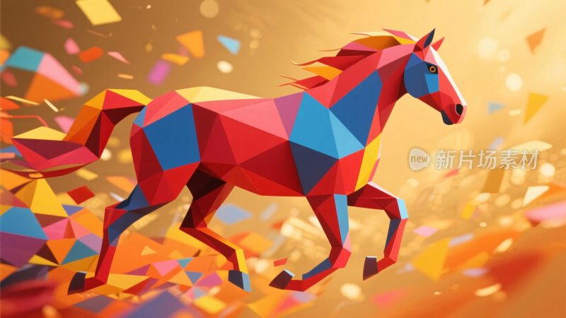 几何风格多彩奔马插画