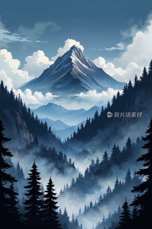 山上面一片森林高清风景插图片