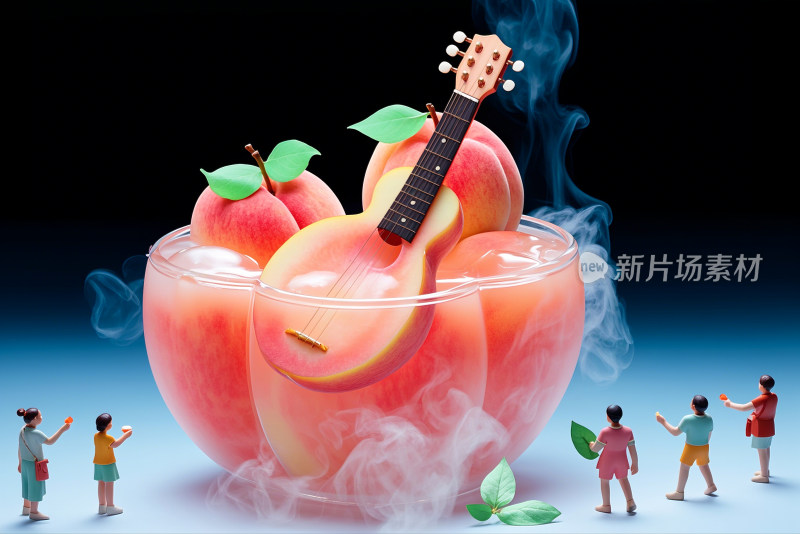 水蜜桃桃子微观摄影桃汁创意背景